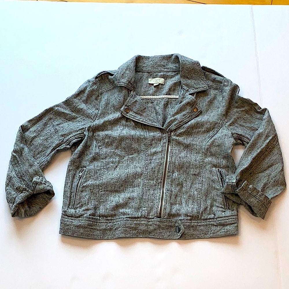Loft Outlet Linen Blend Moto Jacket Light Gray/ Charcoal Marl Size Small - Picture 1 of 14
